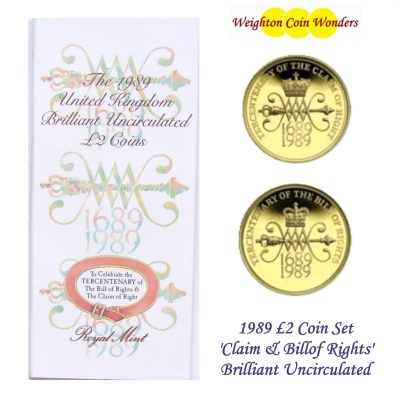 1989 BU 2 x £2 Coin Pack - Tercentenary Bill & Claim of Right
